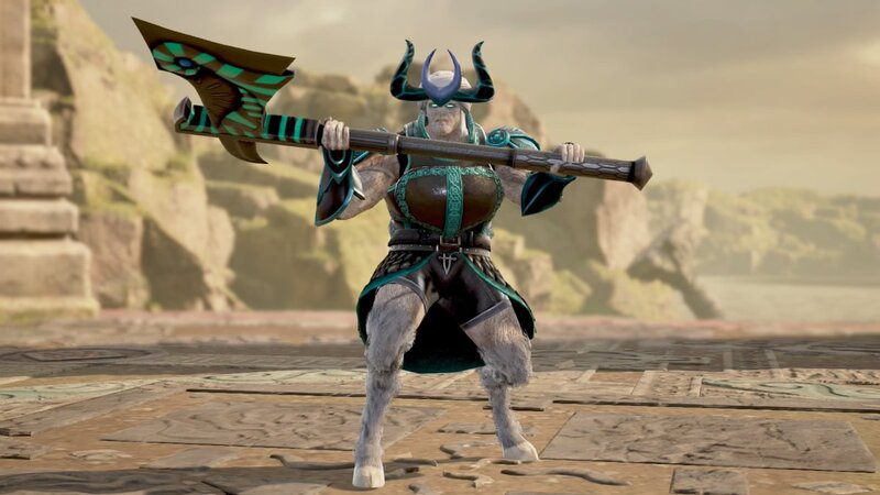 Size: 1200x675 | Tagged: 3d, armor, artist:alphamonouryuuken, axe, clothes, derpibooru import, horns, human, humanized, my little pony: the movie, pants, pose, safe, solo, soul calibur, soul calibur vi, storm king, video game, weapon