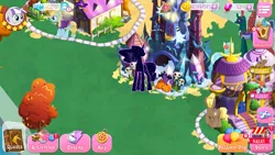 Size: 1920x1080 | Tagged: balloon, bits, building, canterlot, claude, coco pommel, compass, compass star, derpibooru import, four step, game, gameloft, game screencap, gem, mochaccino, my little pony game, pharynx, rare find, safe, screenshots, shining armor, tantabus, tree, twilight velvet