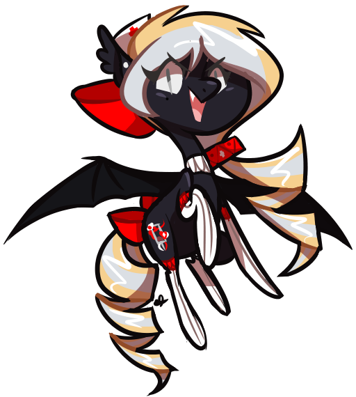 Size: 512x570 | Tagged: safe, artist:cloudyydaze, derpibooru import, oc, oc:nighthaunt, unofficial characters only, bat pony, pony, bat pony oc, bat wings, bow, clothes, ear piercing, fangs, female, flying, gloves, hair bow, looking at you, mare, nurse, open mouth, piercing, simple background, socks, solo, stockings, tail bow, thigh highs, transparent background, wings