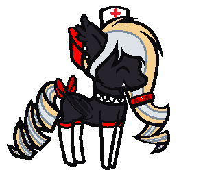 Size: 296x270 | Tagged: safe, artist:sharkipi, derpibooru import, oc, oc:nighthaunt, unofficial characters only, bat pony, pony, bat pony oc, bat wings, bow, clothes, cute, cute little fangs, ear piercing, fangs, female, gloves, hair bow, hat, mare, nurse, nurse hat, nurse outfit, one eye closed, piercing, simple background, socks, solo, stockings, tail bow, thigh highs, transparent background, wings, wink