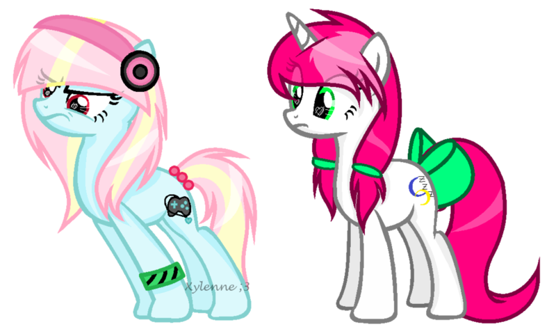 Size: 1024x618 | Tagged: safe, artist:xylenneisnotamazing, derpibooru import, oc, oc:amelia chords, oc:rimmer lyra, unofficial characters only, earth pony, pony, unicorn, bow, female, headphones, mare, simple background, tail bow, transparent background