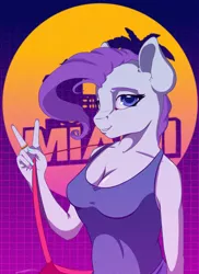 Size: 2000x2750 | Tagged: safe, artist:skitsniga, derpibooru import, rarity, anthro, clothes, female, looking at you, miami, retrowave, solo