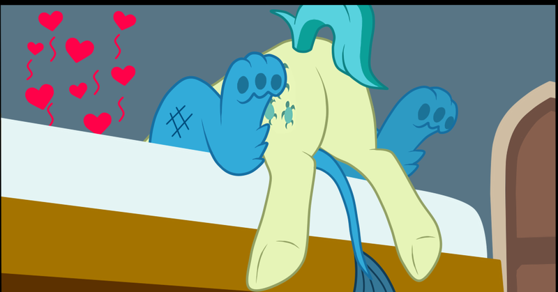 Size: 1016x532 | Tagged: suggestive, artist:metal-jacket444, derpibooru import, gallus, sandbar, earth pony, gryphon, pony, comic:silver the shipper, bed, butt, cropped, cutie mark, gallbar, gay, heart, kissing, making out, male, paw pads, paws, plot, sandbutt, shipping, teenager, underhoof, underpaw