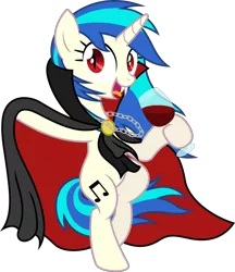 Size: 3971x4601 | Tagged: safe, artist:livehotsun, derpibooru import, vinyl scratch, pony, unicorn, vampire, vampony, absurd resolution, alcohol, bipedal, cape, castlevania: symphony of the night, chains, clothes, costume, fangs, female, glass, mare, nightmare night, nightmare night costume, solo, vector, wine, wine glass