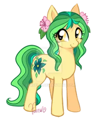 Size: 600x738 | Tagged: safe, artist:furreon, derpibooru import, oc, oc:willow wish, unofficial characters only, earth pony, pony, deviantart watermark, female, flower, flower in hair, looking at you, mare, obtrusive watermark, offspring, parent:big macintosh, parent:fluttershy, parents:fluttermac, signature, simple background, solo, transparent background, watermark