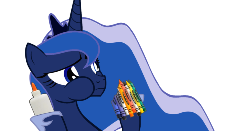 Size: 900x506 | Tagged: artist:2snacks, concerned, crayon, derpibooru import, eating, exploitable meme, glue, meme, princess luna, puffy cheeks, safe, shrug, simple background, solo, transparent background, two best sisters play, wat