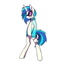 Size: 1800x1800 | Tagged: safe, artist:scape-goats, derpibooru import, vinyl scratch, pony, unicorn, bipedal, clothes, cutie mark, female, grin, jacket, mare, sidemouth, simple background, smiling, solo, transparent background