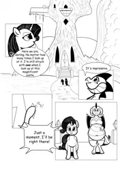 Size: 902x1280 | Tagged: artist:ahobobo, belly, big belly, comic:expanding relations, derpibooru import, dragonlard ember, fanfic art, fat, grayscale, implied spike, implied twilight sparkle, midriff, monochrome, offscreen character, princess ember, raritubby, rarity, safe, twilight's castle