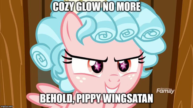 Size: 888x499 | Tagged: safe, derpibooru import, edit, edited screencap, screencap, cozy glow, pegasus, pony, marks for effort, caption, evil grin, exploitable meme, female, filly, foal, grin, image macro, meme, memegenerator, pippy wingsatan, pure concentrated unfiltered evil of the utmost potency, pure unfiltered evil, smiling, solo, text