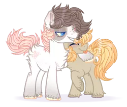 Size: 1024x861 | Tagged: safe, artist:_spacemonkeyz_, derpibooru import, oc, oc:knox, oc:summerset, unofficial characters only, earth pony, pony, base used, chest fluff, cloven hooves, duo, fluffy, hug, male, simple background, stallion, tongue out, transparent background, unshorn fetlocks, watermark