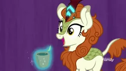 Size: 1920x1080 | Tagged: a kirin tale, autumn blaze, cup, derpibooru import, excited, kirin, magic, overjoyed, safe, screencap, smiling, solo, sounds of silence