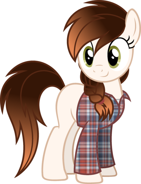 Size: 1024x1338 | Tagged: safe, artist:pegasski, derpibooru import, oc, oc:agent kiwi, unofficial characters only, earth pony, pony, clothes, female, mare, plaid, plaid shirt, shirt, solo