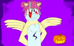 Size: 870x551 | Tagged: safe, artist:beanie122001, derpibooru import, sour sweet, equestria girls, clothes, costume, halloween, halloween 2018, halloween costume, holiday, jack-o-lantern, pony ears, pumpkin, wings