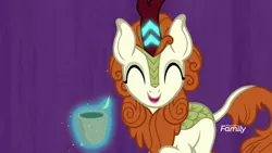 Size: 1920x1080 | Tagged: autumn blaze, awwtumn blaze, cup, cure, cute, derpibooru import, discovery family logo, eyes closed, happy, kirin, magic, safe, screencap, solo, sounds of silence