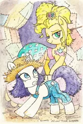 Size: 700x1044 | Tagged: safe, artist:daisymane, derpibooru import, applejack, rarity, earth pony, pony, unicorn, simple ways, applejewel, duo, female, mare, rarihick, traditional art