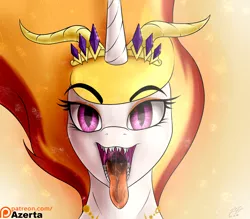 Size: 3303x2900 | Tagged: suggestive, artist:azerta56, derpibooru import, nightmare star, alicorn, pony, clothes, commission, drool, female, looking at you, mawshot, open mouth, patreon, patreon logo, solo, tongue out, uvula