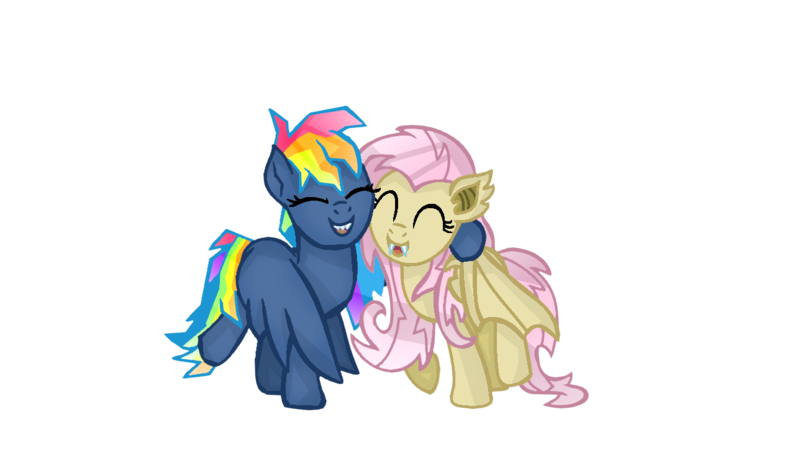 Size: 1288x724 | Tagged: safe, artist:yaycelestia0331, derpibooru import, fluttershy, rainbow dash, bat pony, secrets and pies, adorapiehater, bat ponified, cute, evil pie hater dash, flutterbat, race swap, shyabates, shyabetes, simple background, smiling, transparent background