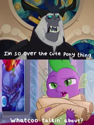 Size: 2048x2732 | Tagged: artist:justsomepainter11, caption, derpibooru import, edit, edited screencap, image macro, meme, my little pony: the movie, princess luna, safe, screencap, scroll, spike, storm king, text