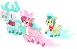 Size: 1024x654 | Tagged: alice the reindeer, artist:vector-brony, aurora the reindeer, best gift ever, bori the reindeer, bow, cloven hooves, colored hooves, deer, derpibooru import, doe, ear piercing, earring, female, glasses, jewelry, piercing, reference, reindeer, safe, shawl, simple background, the gift givers, the powerpuff girls, transparent background, trio