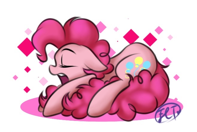 Size: 658x441 | Tagged: safe, artist:flashlighttwi, derpibooru import, pinkie pie, earth pony, pony, abstract background, cute, eyes closed, female, floppy ears, mare, open mouth, signature, sleeping, solo