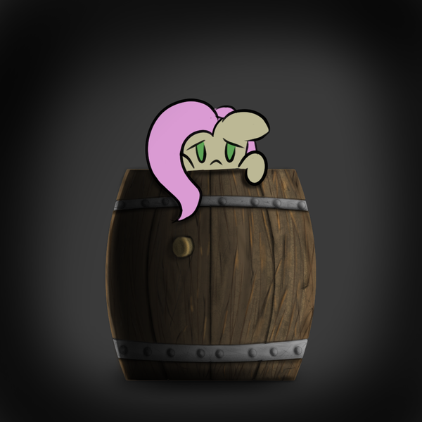 Size: 1000x1000 | Tagged: artist:lamb, barrel, cute, derpibooru import, fluttershy, hiding, no pupils, safe, shyabetes, solo