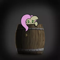 Size: 1000x1000 | Tagged: artist:lamb, barrel, cute, derpibooru import, fluttershy, hiding, no pupils, safe, shyabetes, solo