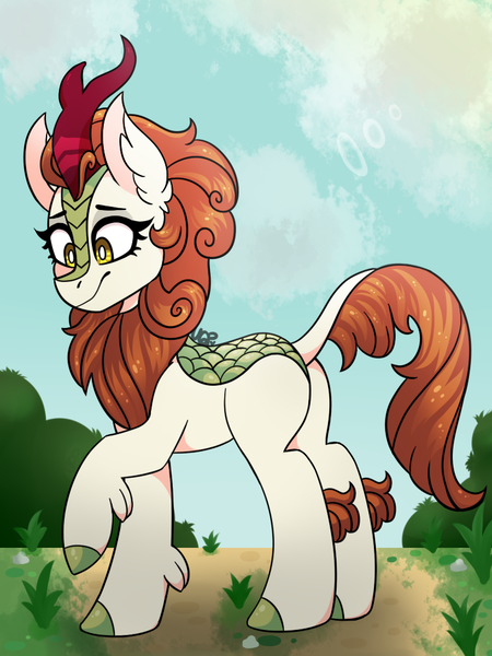 Size: 750x1000 | Tagged: artist:vale-bandicoot96, autumn blaze, derpibooru import, female, kirin, looking down, safe, solo, sounds of silence