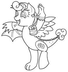 Size: 618x656 | Tagged: derpibooru import, hybrid, interspecies offspring, lineart, monochrome, oc, oc:pearl, offspring, parent:discord, parent:rarity, parents:raricord, safe, solo, unofficial characters only