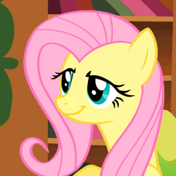Size: 540x540 | Tagged: a bird in the hoof, always works, animated, cropped, derpibooru import, disembodied hand, dreamworks face, edit, edited screencap, editor:hotkinkajou, fluttershy, gif, hand, honk, raised eyebrow, safe, screencap, shocked, solo focus, wat
