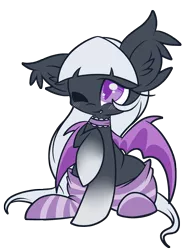 Size: 1572x2123 | Tagged: safe, artist:starlightlore, derpibooru import, oc, oc:love bites, unofficial characters only, bat pony, clothes, crossdressing, femboy, male, simple background, socks, solo, starry eyes, striped socks, transparent background, wingding eyes