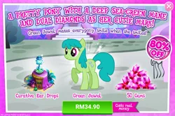 Size: 1038x688 | Tagged: safe, derpibooru import, official, green jewel, earth pony, pony, advertisement, background pony, costs real money, female, gameloft, gem, mare, raised hoof, sale