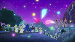 Size: 1280x720 | Tagged: chancellor neighsay, derpibooru import, hoof shoes, magic, princess celestia, princess luna, royal guard, safe, school raze, screencap