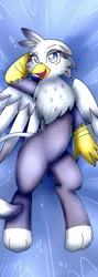 Size: 2000x5600 | Tagged: safe, artist:sugar morning, derpibooru import, oc, oc:vixen, unofficial characters only, gryphon, absurd resolution, bed, body pillow, lying down, solo, spread wings, tongue out, water bed, wings