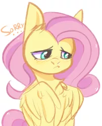 Size: 2428x3000 | Tagged: safe, artist:pesty_skillengton, derpibooru import, fluttershy, pegasus, pony, bust, cute, female, looking away, looking down, mare, portrait, sad, sadorable, simple background, solo, sorry, white background, wings