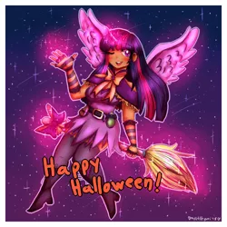 Size: 3674x3674 | Tagged: adorasexy, alicorn, artist:mylittleyuri, broom, cute, derpibooru import, flying, flying broomstick, glowing horn, halloween, holiday, horn, horned humanization, human, humanized, safe, sexy, solo, twilight sparkle, twilight sparkle (alicorn), winged humanization, wings, witch