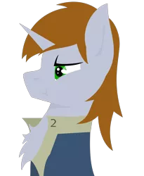 Size: 2462x3000 | Tagged: safe, artist:alltimemine, derpibooru import, oc, oc:littlepip, unofficial characters only, pony, unicorn, fallout equestria, fanfic, bust, chest fluff, clothes, fanfic art, female, high res, horn, inkscape, lineless, mare, portrait, profile, simple background, smiling, solo, transparent background, vault suit, vector