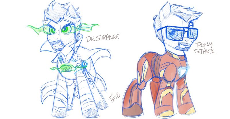 Size: 1200x623 | Tagged: safe, artist:nanook123, derpibooru import, ponified, pony, crossover, doctor strange, iron man, tony stark