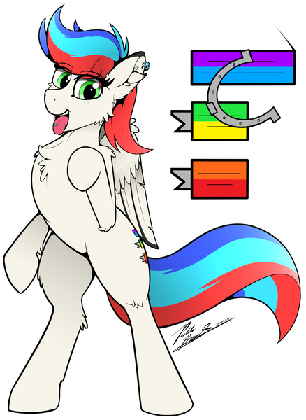 Size: 2850x3900 | Tagged: safe, artist:pedalspony, artist:raptorpwn3, derpibooru import, oc, oc:pedals, unofficial characters only, pegasus, pony, bipedal, cute, ear piercing, piercing, simple background, smiling, solo, standing up, tail, tongue out, trans girl, white background, wings