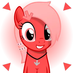 Size: 1500x1512 | Tagged: safe, artist:arifproject, derpibooru import, oc, oc:downvote, ponified, unofficial characters only, pony, derpibooru, arrow, cute, derpibooru ponified, hairband, jewelry, looking at you, meta, necklace, pointing, simple background, smiling, solo, transparent background, vector