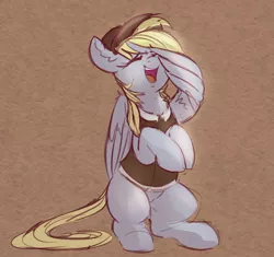 Size: 1494x1404 | Tagged: safe, artist:yoditax, derpibooru import, derpy hooves, ditzy doo, pegasus, pony, best gift ever, 30 minute art challenge, clothes, cute, derpabetes, eyes closed, facewing, female, hat, laughing, mailmare, mare, open mouth, scene interpretation, sitting, solo, wing hands, wings