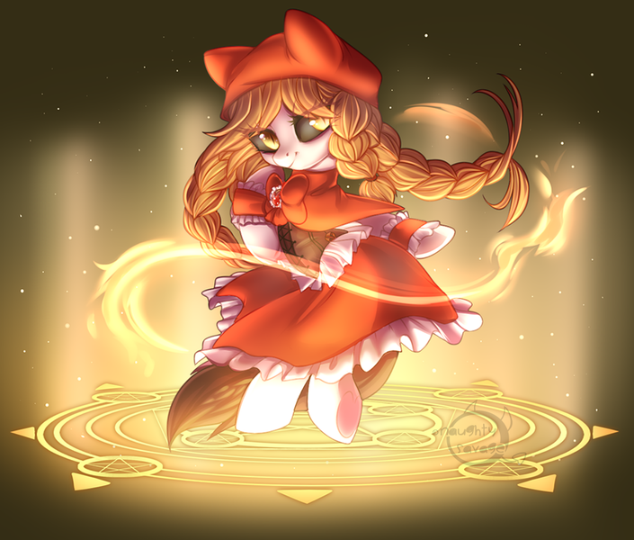 Size: 950x808 | Tagged: artist:cabbage-arts, black sclera, braid, clothes, commission, derpibooru import, dress, female, magic, magic circle, mare, oc, safe, semi-anthro, slit eyes, solo, unofficial characters only