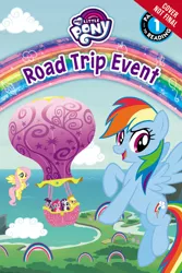 Size: 500x750 | Tagged: safe, derpibooru import, official, applejack, fluttershy, pinkie pie, rainbow dash, rarity, twilight sparkle, twilight sparkle (alicorn), alicorn, earth pony, pegasus, pony, unicorn, rainbow roadtrip, cloud, female, flying, hot air balloon, mane six, my little pony: road trip event, ocean, passport to reading, rainbow, twinkling balloon