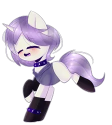 Size: 3589x4000 | Tagged: safe, artist:twily-star, derpibooru import, oc, oc:aesthetic adore, unofficial characters only, pony, unicorn, icey-verse, black socks, blushing, bracelet, chibi, choker, clothes, commission, cute, eyes closed, female, hoodie, magical lesbian spawn, mare, next generation, offspring, open mouth, parent:inky rose, parent:lily lace, parents:inky lace, raised hoof, running, socks, solo, spiked choker, spiked wristband, wristband