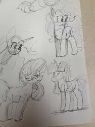 Size: 773x1030 | Tagged: safe, artist:post-it, derpibooru import, pinkie pie, starlight glimmer, twilight sparkle, earth pony, pony, unicorn, female, ink drawing, mare, monochrome, simple background, sketch, sketch dump, traditional art, unicorn twilight, white background