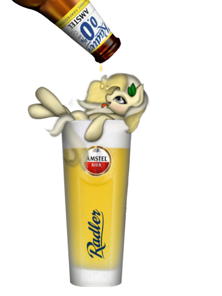 Size: 2048x2732 | Tagged: safe, artist:dawnshine, derpibooru import, oc, oc:radler, unofficial characters only, earth pony, pony, alcohol, beer, beer bottle, cup, cup of pony, drinking, female, glass, micro, radler, simple background, solo, transparent background