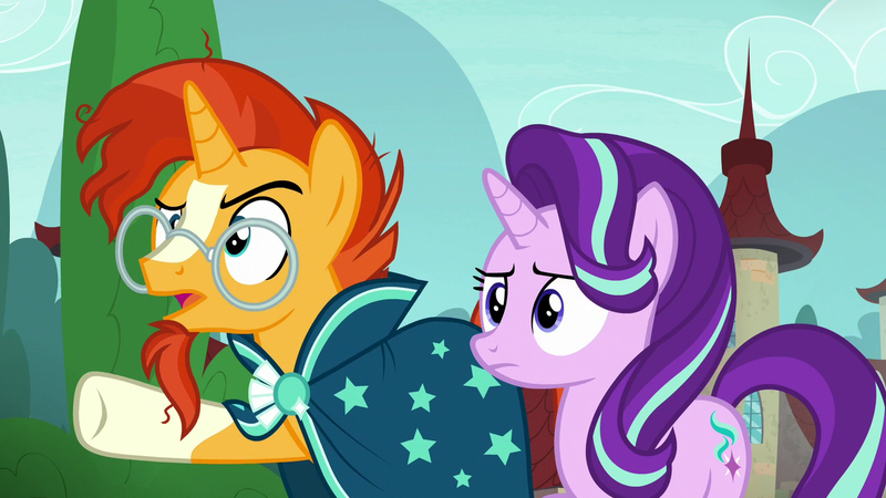 1499588 - derpibooru import, duo, female, male, mare, open mouth, pony,  raised hoof, safe, screencap, stallion, starlight glimmer, sunburst, the  parent map, unicorn - Twibooru
