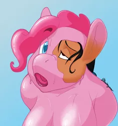Size: 986x1050 | Tagged: anthro, artist:blueberrysnow, breasts, busty pinkie pie, derpibooru import, doll, dollified, female, heart eyes, human to anthro, inanimate tf, living sex toy, pinkie pie, rubber, sex toy, solo, solo female, suggestive, toy, transformation, wingding eyes