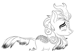 Size: 3000x2000 | Tagged: artist:vasillium, autumn blaze, black and white, derpibooru import, female, grayscale, high res, kirin, looking, mare, monochrome, safe, season 8, sketch, smiling, solo, sounds of silence, spoiler:s08, standing, tail