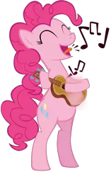 Size: 6479x10327 | Tagged: safe, artist:mrkat7214, derpibooru import, pinkie pie, pony, absurd resolution, bipedal, music notes, musical instrument, simple background, singing, solo, transparent background, ukulele