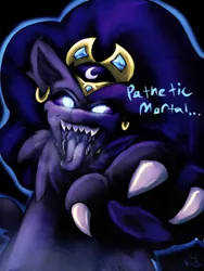 Size: 1200x1600 | Tagged: suggestive, artist:ampderg, artist:kingkrail, derpibooru import, edit, nightmare moon, oc, oc:nightmare sphinx, oc:verteer, sphinx, breath, claws, dialogue, exhale, fangs, fetish, imminent death, imminent vore, mawshot, nightmare, nightmare night, offscreen character, open mouth, pov, solo, sphinx oc, tongue out